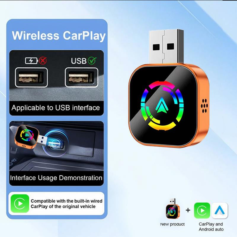 Yurnlv 2026 Wireless CarPlay Adapter - Effortless Connectivity for iPhone & Android with Hands-Free Calling in Vibrant Orange