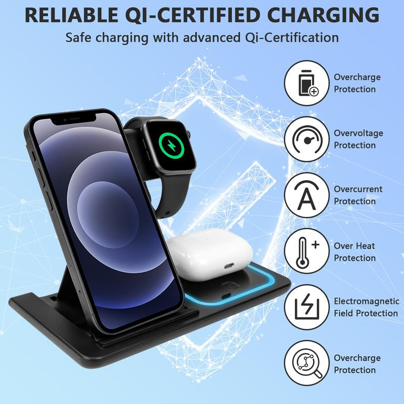 Ultimate 3-in-1 Wireless Charging Station: Fast Charge Your Apple & Samsung Devices with Ease - Includes QC 3.0 Adapter!