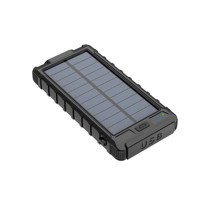 Power Up Your Adventures with the 10000mAh Solar Power Bank - Waterproof, Shockproof, and Fast Charging with Dual LED Flashlight and Compass!