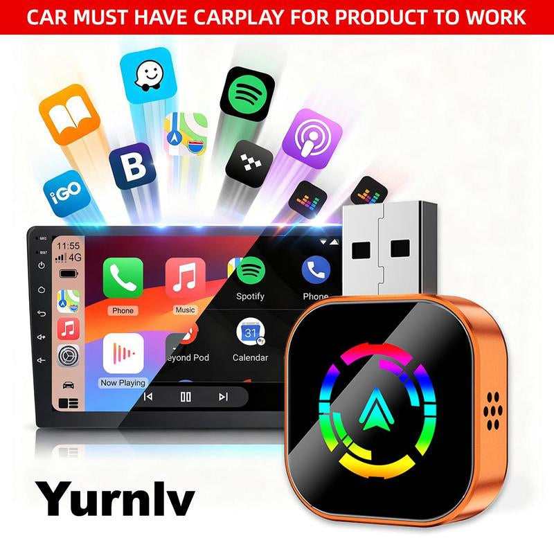Yurnlv 2026 Wireless CarPlay Adapter - Effortless Connectivity for iPhone & Android with Hands-Free Calling in Vibrant Orange