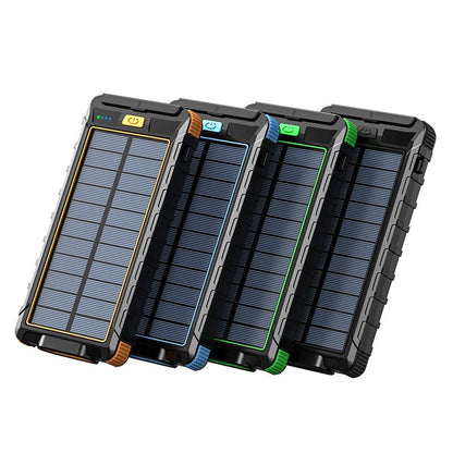 Power Up Your Adventures with the 10000mAh Solar Power Bank - Waterproof, Shockproof, and Fast Charging with Dual LED Flashlight and Compass!