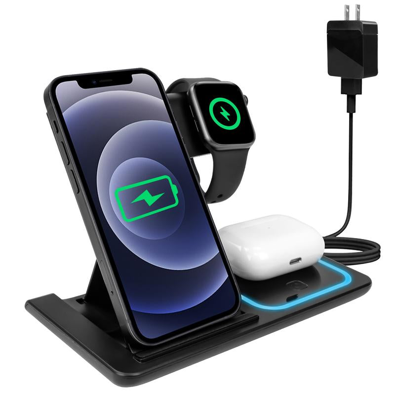 Ultimate 3-in-1 Wireless Charging Station: Fast Charge Your Apple & Samsung Devices with Ease - Includes QC 3.0 Adapter!