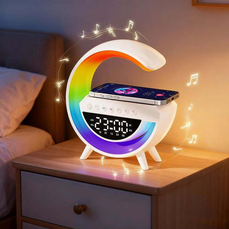 Transform Your Space with the 4-in-1 Wireless Speaker, Charger, and LED Bedside Lamp - Perfect for Mood Lighting and Gift Giving!