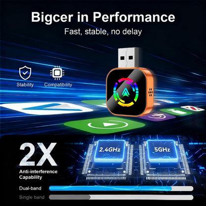 Yurnlv 2026 Wireless CarPlay Adapter - Effortless Connectivity for iPhone & Android with Hands-Free Calling in Vibrant Orange