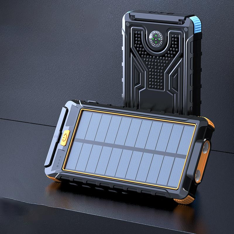 Power Up Your Adventures with the 10000mAh Solar Power Bank - Waterproof, Shockproof, and Fast Charging with Dual LED Flashlight and Compass!