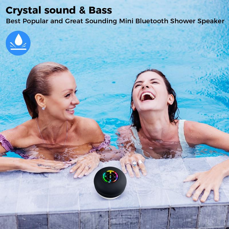 Ultimate Portable Waterproof Bluetooth Speaker with LED Lights - Rechargeable Wireless Design for Home, Bathroom, and Outdoor Fun - Hands-Free Operation in Sleek Black