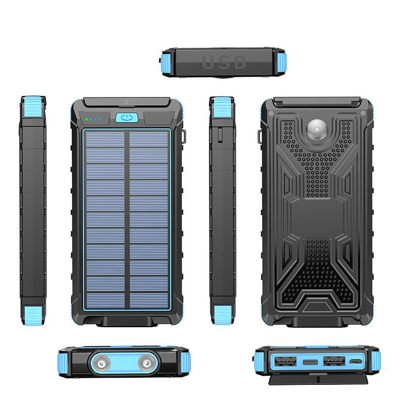 Power Up Your Adventures with the 10000mAh Solar Power Bank - Waterproof, Shockproof, and Fast Charging with Dual LED Flashlight and Compass!
