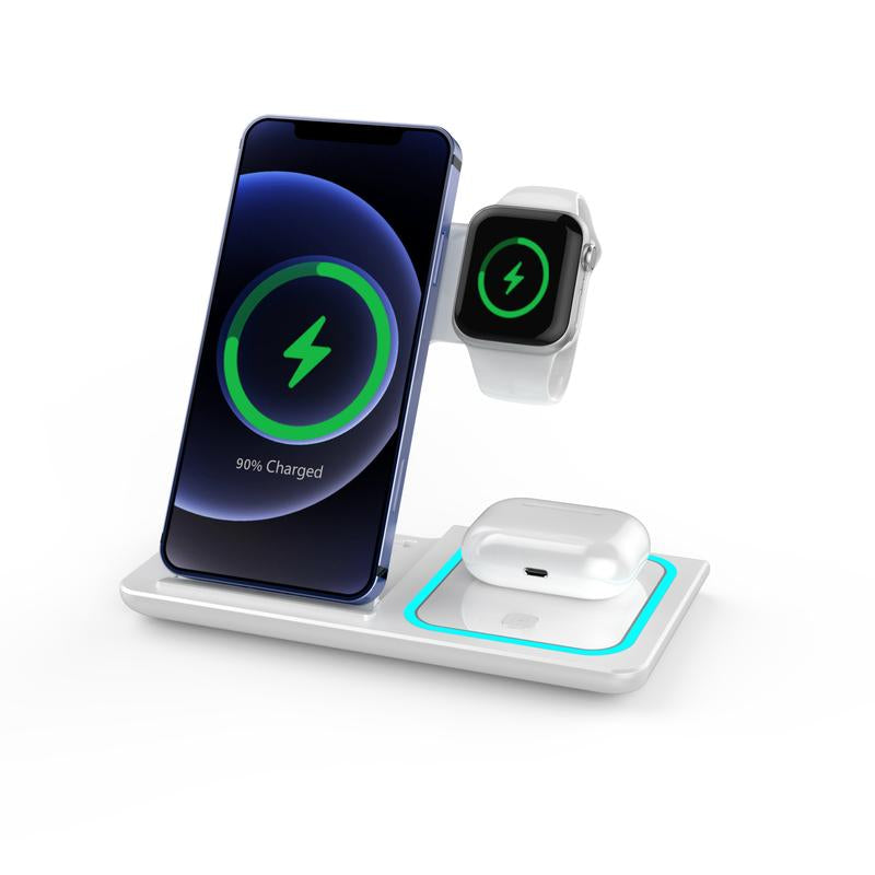 Ultimate 3-in-1 Wireless Charging Station: Fast Charge Your Apple & Samsung Devices with Ease - Includes QC 3.0 Adapter!