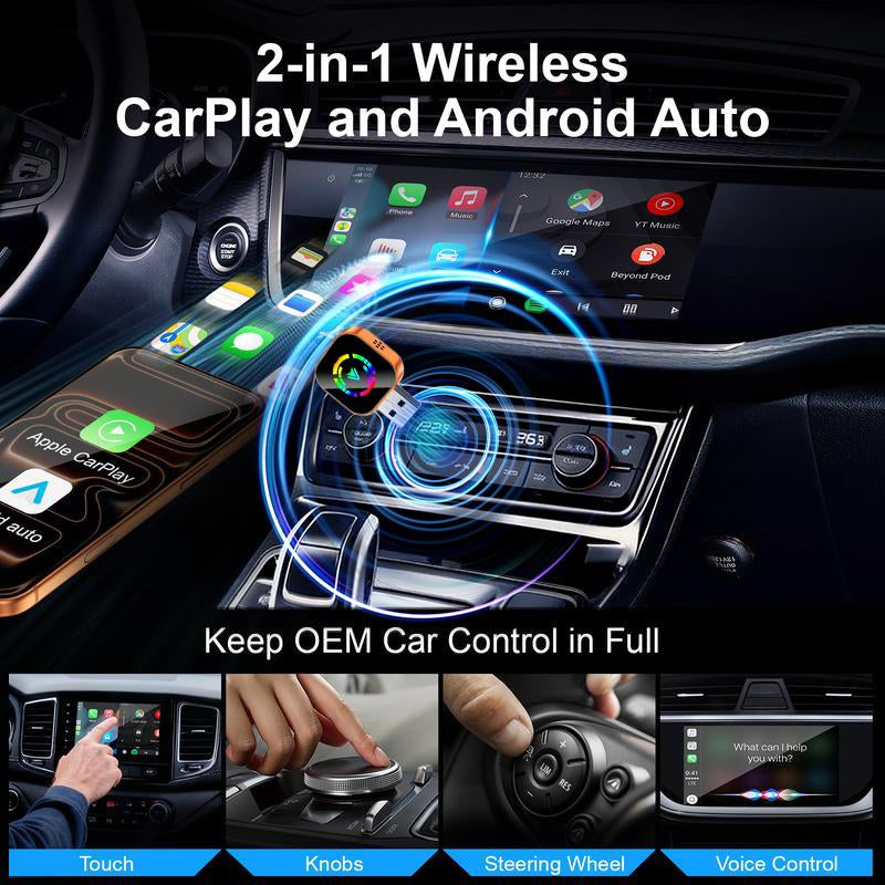 Yurnlv 2026 Wireless CarPlay Adapter - Effortless Connectivity for iPhone & Android with Hands-Free Calling in Vibrant Orange
