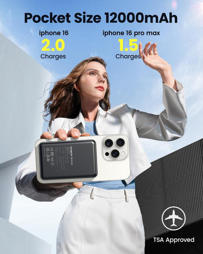 Unleash Power On-the-Go: Crazywhale Ultra Slim 12000mAh MagSafe Power Bank - 3-in-1 Magnetic Portable Charger with 22.5W PD for iPhone 17 Pro Max, iPad, and Android Devices