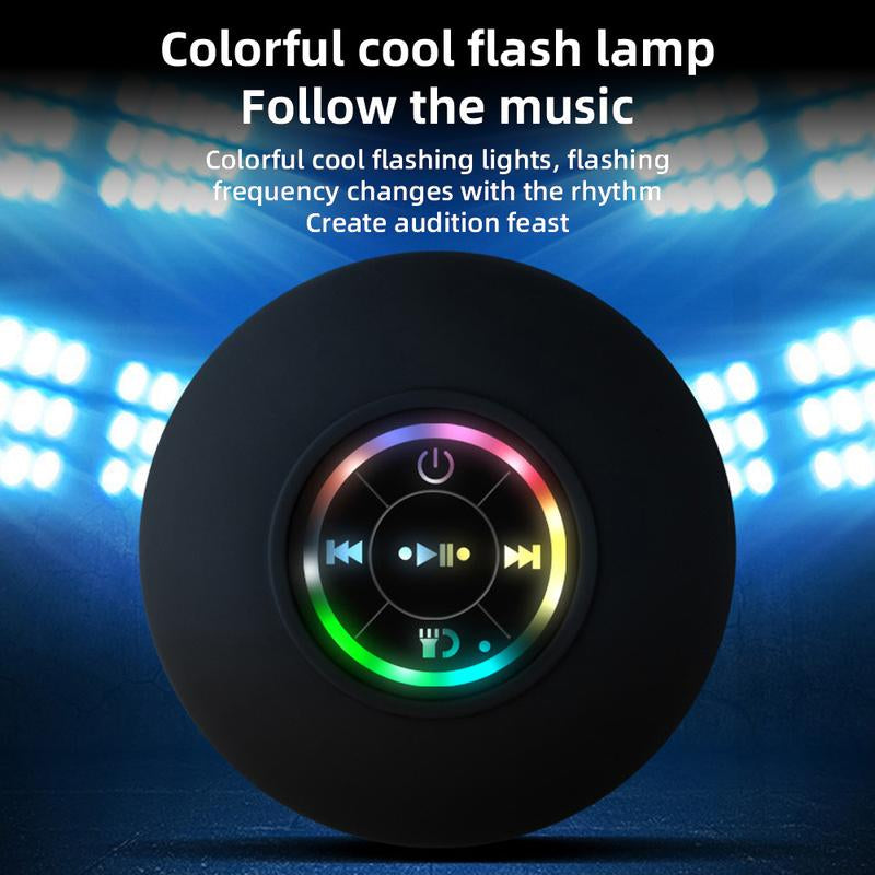 Ultimate Portable Waterproof Bluetooth Speaker with LED Lights - Rechargeable Wireless Design for Home, Bathroom, and Outdoor Fun - Hands-Free Operation in Sleek Black