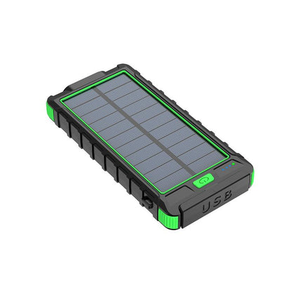 Power Up Your Adventures with the 10000mAh Solar Power Bank - Waterproof, Shockproof, and Fast Charging with Dual LED Flashlight and Compass!