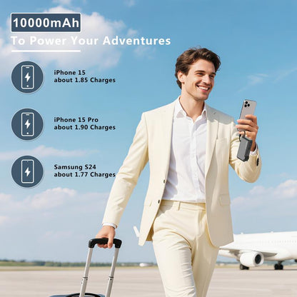 Ultimate Portable Power Bank with AC Wall Plug - 10000mAh, Built-In Cables, 22.5W Fast Charging & Smart LED Display - Perfect Travel Companion for All Your Devices