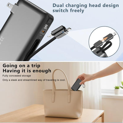 Ultimate Portable Power Bank with AC Wall Plug - 10000mAh, Built-In Cables, 22.5W Fast Charging & Smart LED Display - Perfect Travel Companion for All Your Devices