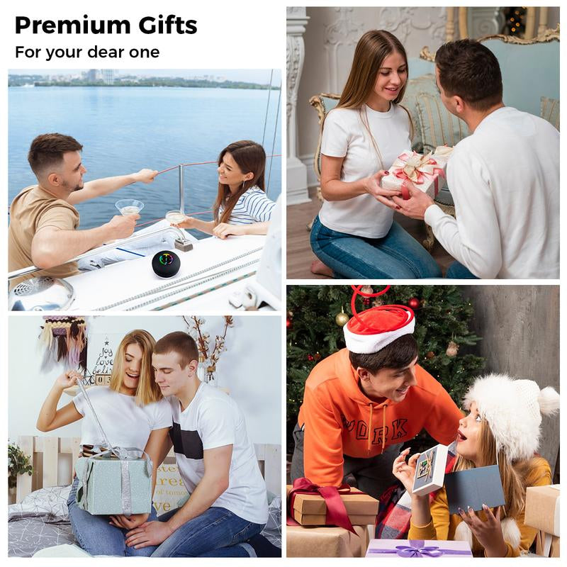 Ultimate Portable Waterproof Bluetooth Speaker with LED Lights - Rechargeable Wireless Design for Home, Bathroom, and Outdoor Fun - Hands-Free Operation in Sleek Black