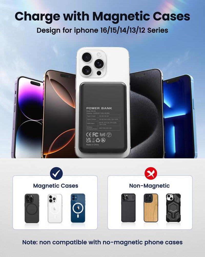 Unleash Power On-the-Go: Crazywhale Ultra Slim 12000mAh MagSafe Power Bank - 3-in-1 Magnetic Portable Charger with 22.5W PD for iPhone 17 Pro Max, iPad, and Android Devices